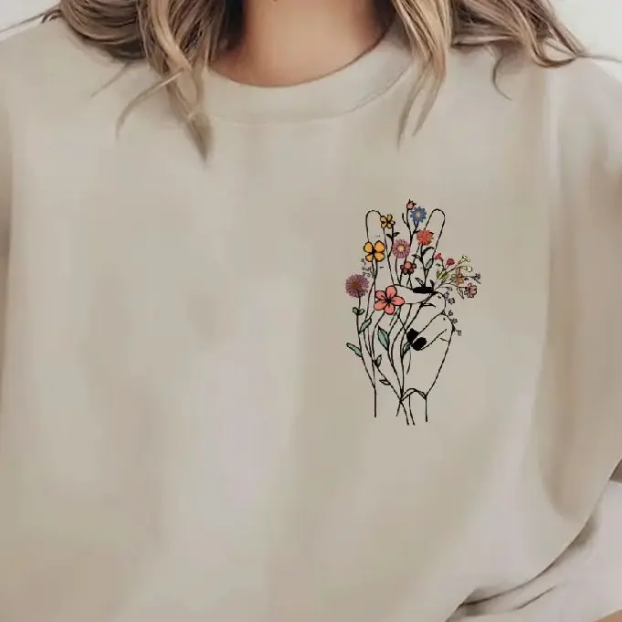 

Minimalist Floral Sweatshirt Inspirational Shirt Retro Vintage Graphic Hoodies Y2K Casual Daily Wear Versatile Stylish Pullover