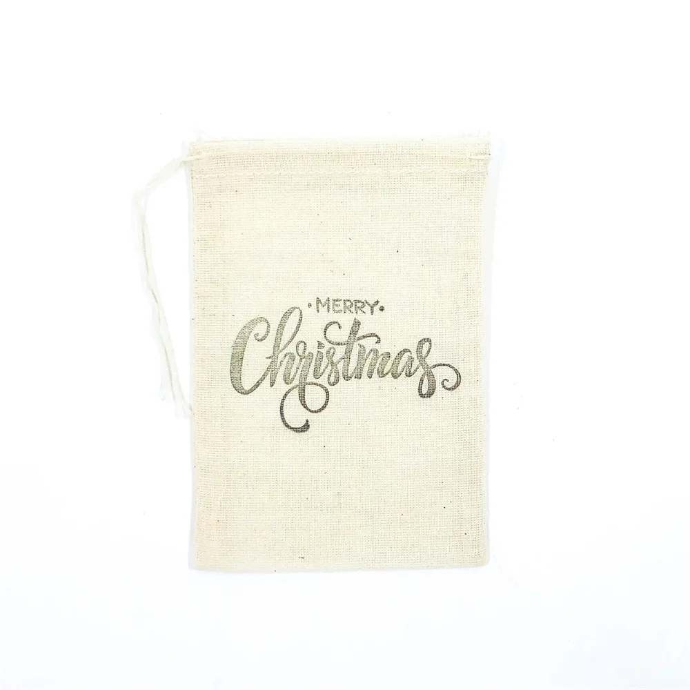 20PCS Merry Christmas Script Favor Bags Christmas Party Bags Holidays Goodie Candy Cloth Muslin Bag Gift Bag Wrap