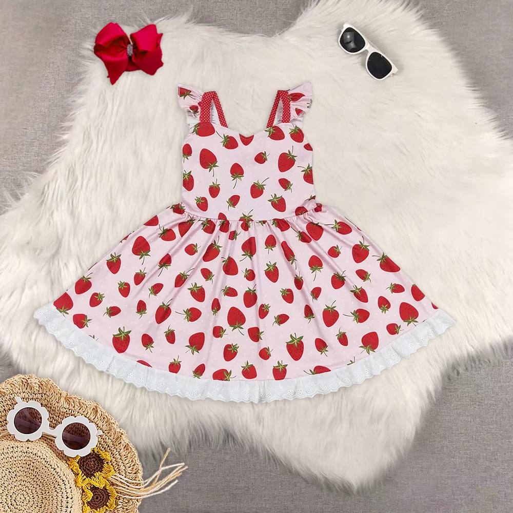 

8.20 Baby Girls Summer Dress Baby Girls Strawberry Flutter Sleeve Knee Length Dresses