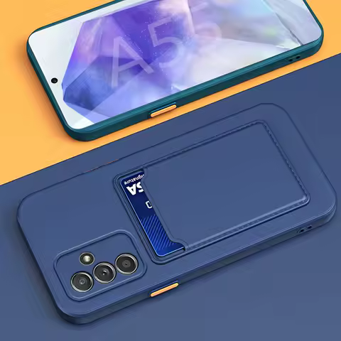 Silicon Card Slot Holder Phone Cases For Samsung Galaxy A55 A54 A53 A52s A34 A15 5G A12 A14 A32 4G A13 A34 A22 A33 Bag Cover