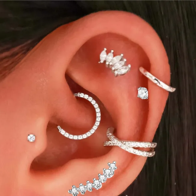 1PC Tragus Helix Piercing kolczyk dla kobiet cyrkon klaster gwiazda chrząstka Piercing Hoop kolczyk klips do ucha biżuteria ze stali nierdzewnej