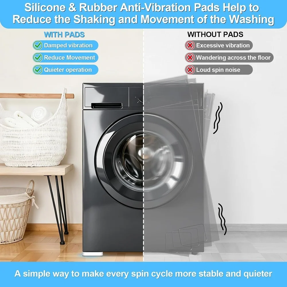 Silicone Vibration Control Pads for Washer Dryer Reduce Noise and Stabilize Appliance 8.2 cm x 8.2 cm x 1.6 cm