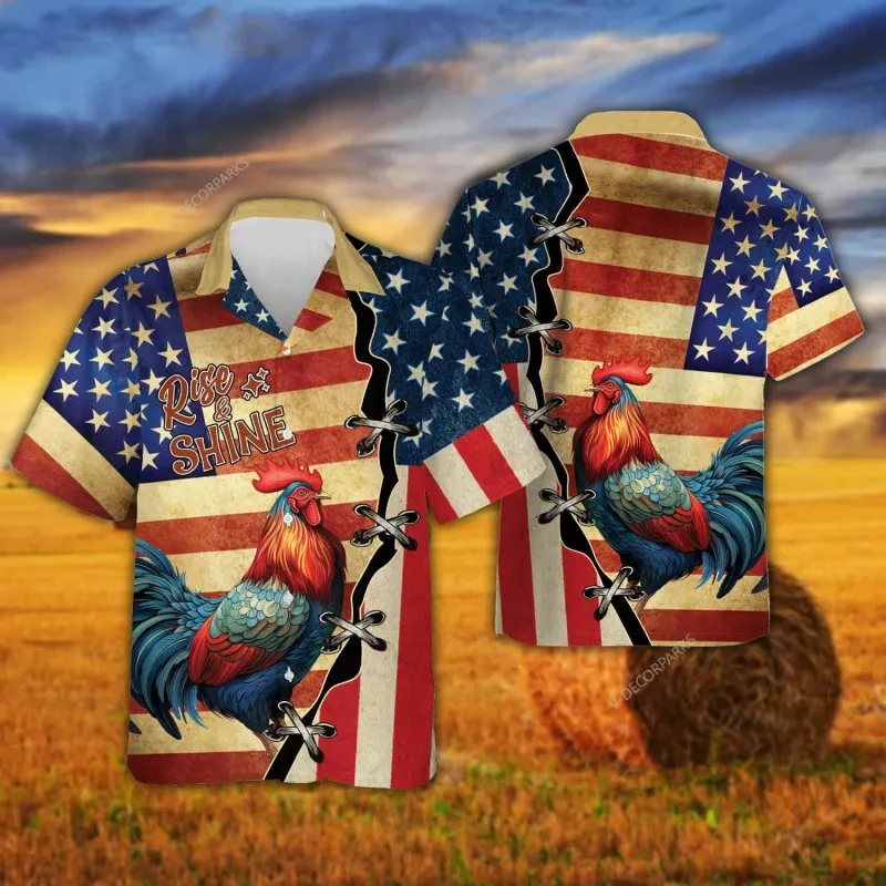 2024 Rooster Shirts For Men 3d Printed Men's Hawaiian Shirt Beach 6XL Short Sleeve Fashion Tops Tee Shirt Female Blouse Camisa