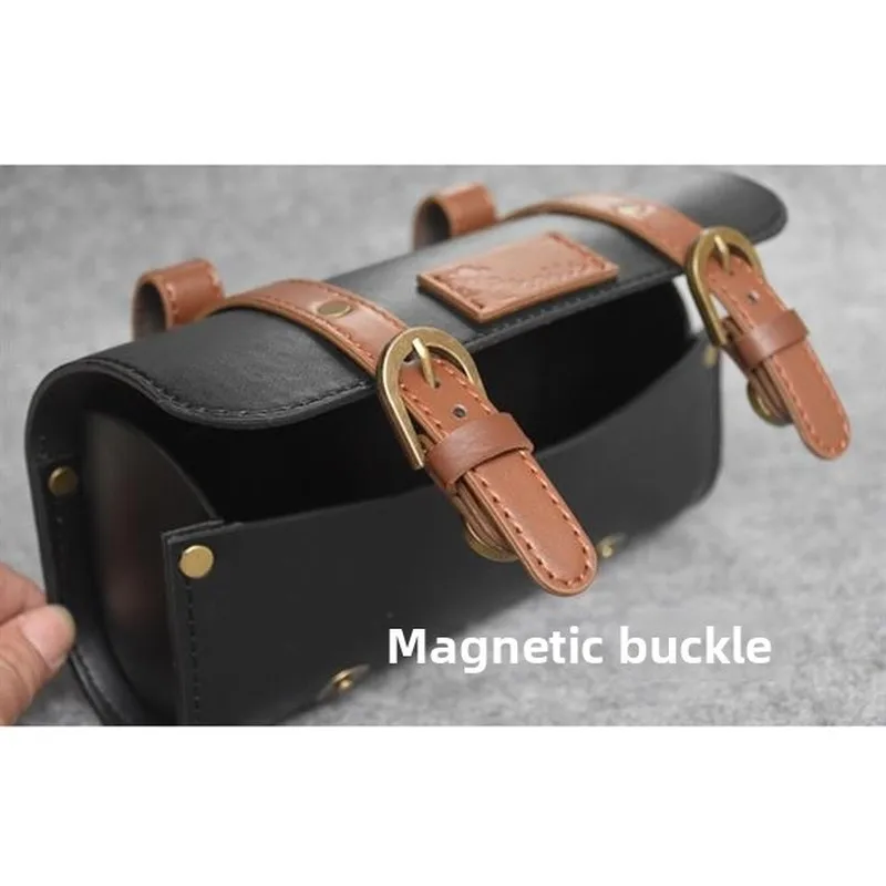 Bicycle bag handmade leather rainproof riding bag handlebar saddle bag fit brompton road bike MTB PU leather tool bag view 2