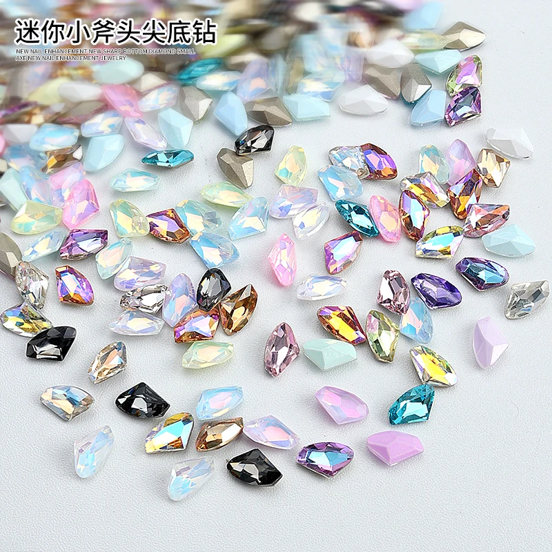 30PCS Sparkle Ice Translucent Fantasy Colorful Sharp Axe Crystal Diamonds Nail Art Rhinestones Jewel Decorations Manicure Charms