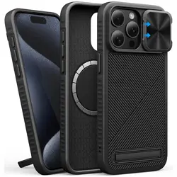 for iPhone 15 Pro Max Mag-Safe Case,Built-in Kickstand & Slide Camera Cover, Military-Grade Drop Protection Rugged Hard Magnetic