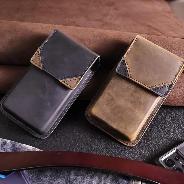 1 szt. Męska torba na talię z prawdziwej skóry w stylu retro, z uniwersalnym zapięciem magnetycznym i wzorem klapy, doskonała ochrona