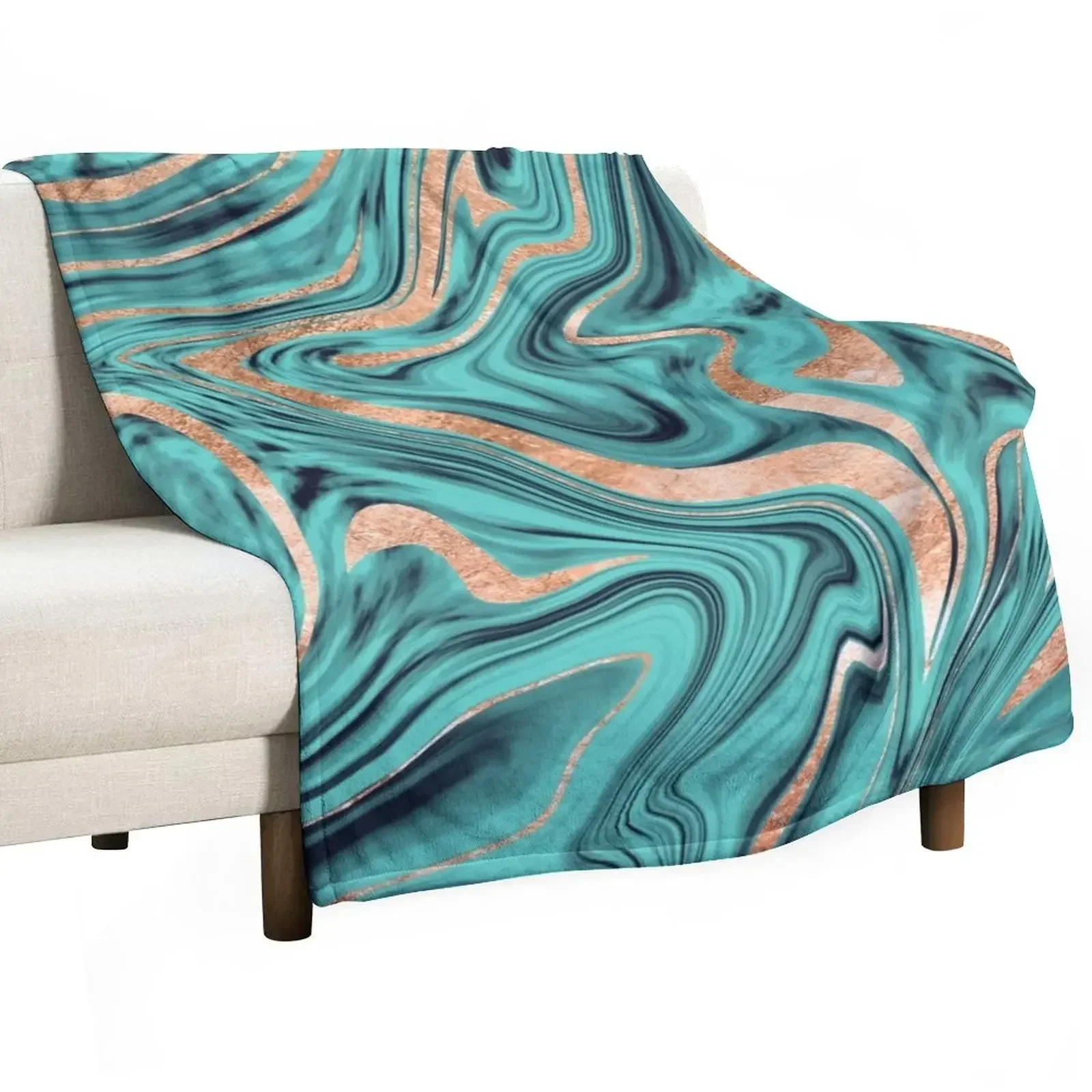 Soft Turquoise Rose Gold Marble #1 #decor #art Throw Blanket Soft Plaid Luxury Throw Blankets