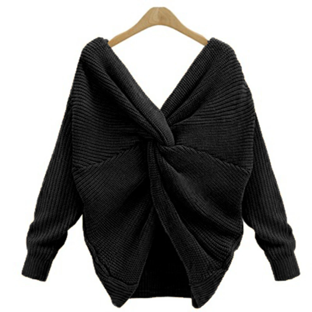 Backless Sweater Pullover Tops Women\'s Clothing 2023 Autumn Winter Korean Fashion Sexy Knit Base Shirt Tee Female Y2k Crop Cloth