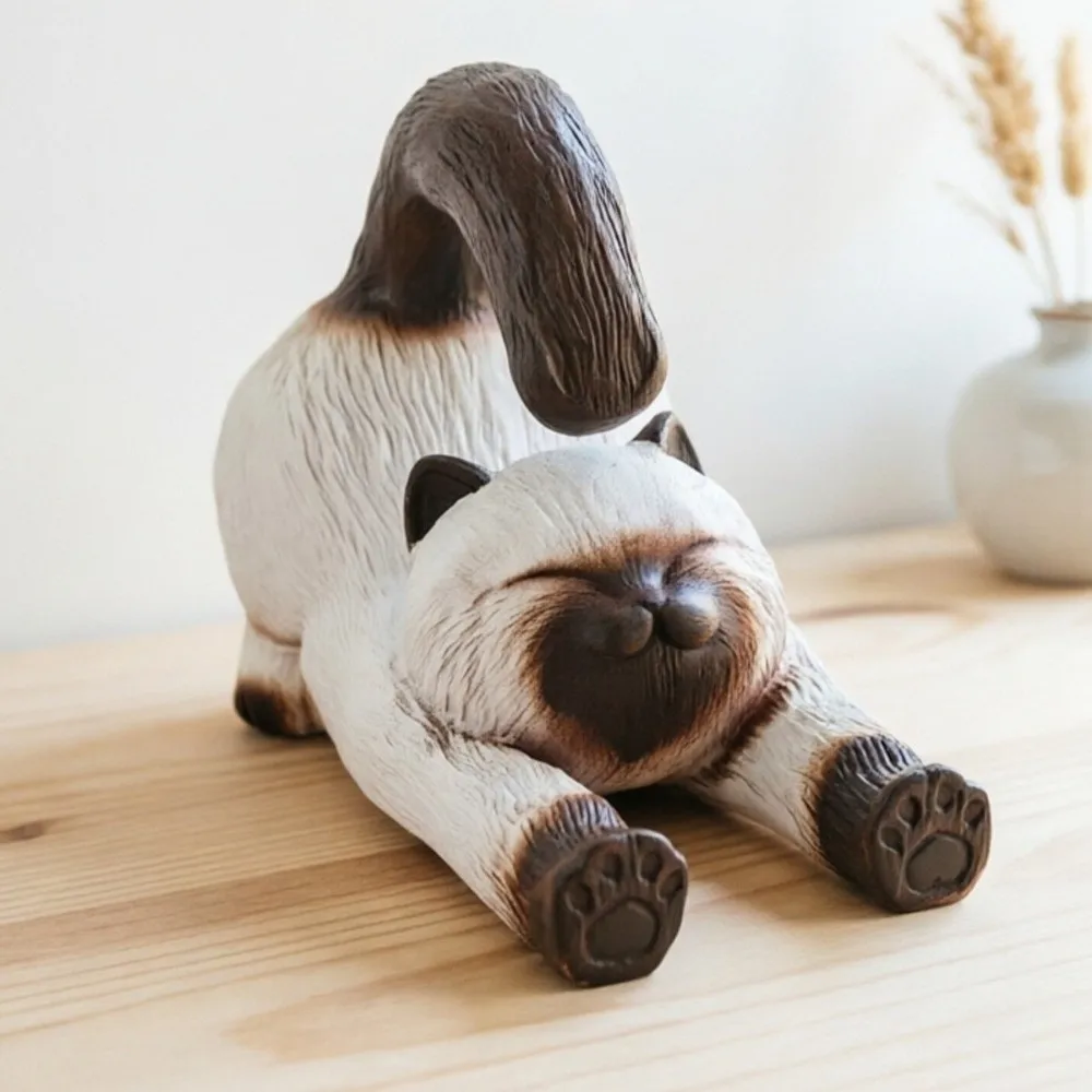 Cute Lovely Lazy Cat Ornament Exquisite Resin Cat Phone Holder Cat Model Realistic Kitten Stretching