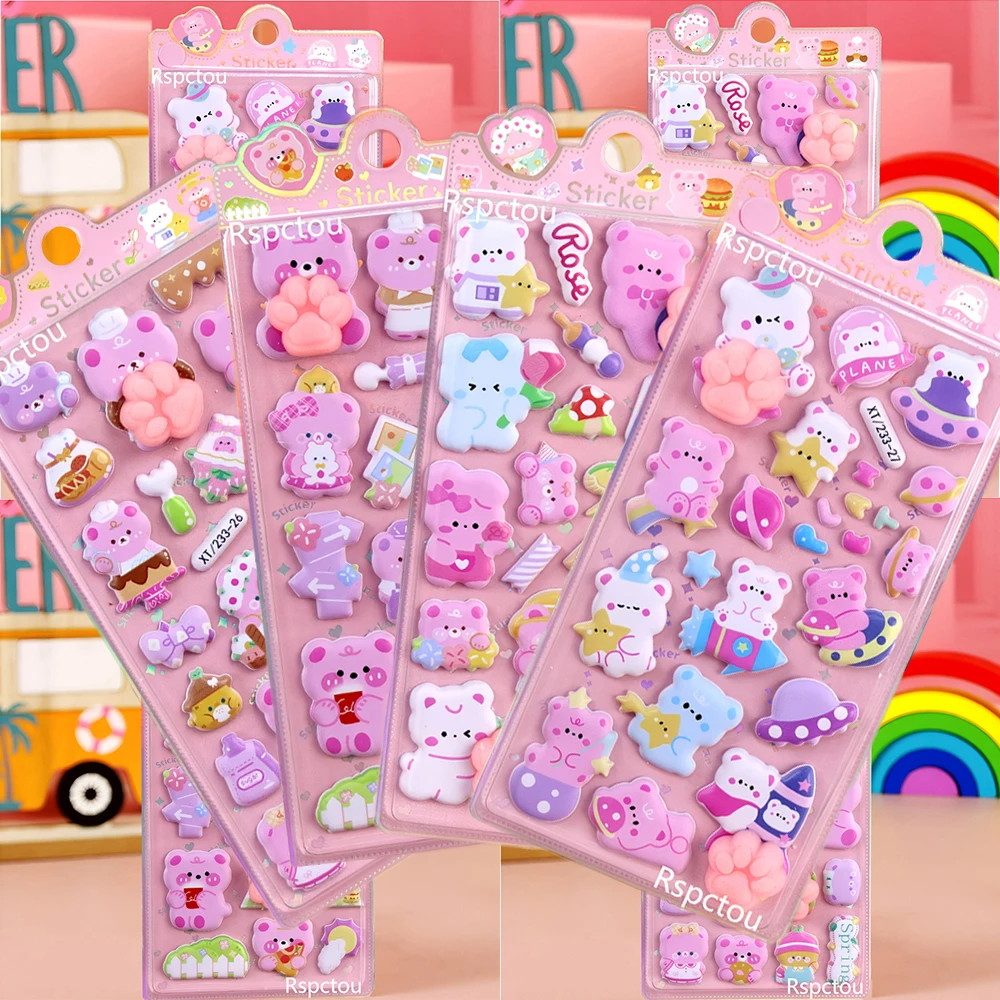 

4pcs Funny Cute Cartoon Bear Buttocks Stickers Kawaii Anime Animals 3D Bubble Reward Decals Luggage Phone Laptop Sticker Packing