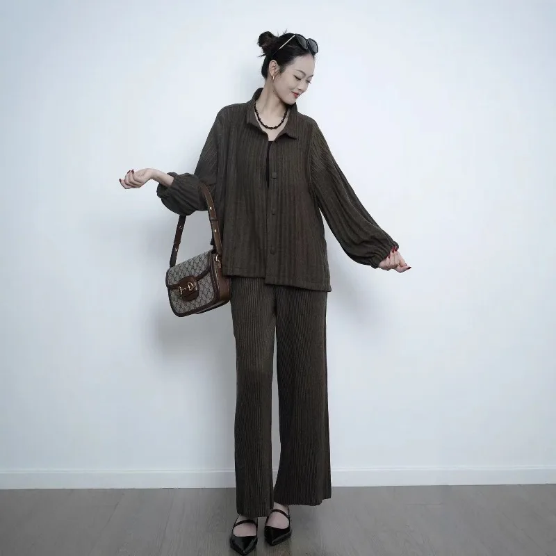 2025 مياكي مطوي السراويل دعوى ربيع خريف جديد بلون سترة الوقوف طوق سترة السراويل المستقيمة قسم سميك عادية #4