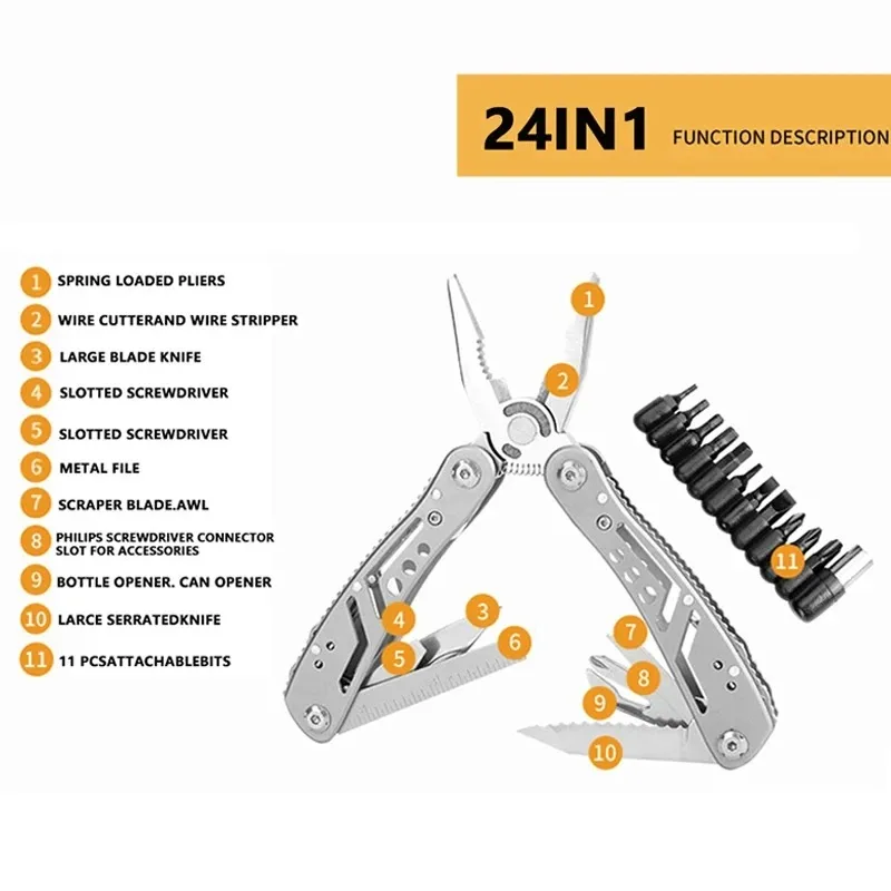 1PC Multitool Pliers Cutter Screwdriver,Stainless Steel,Portable for Camping Hunting Outdoor 24 in 1  Folding Tool，Fift for Men.