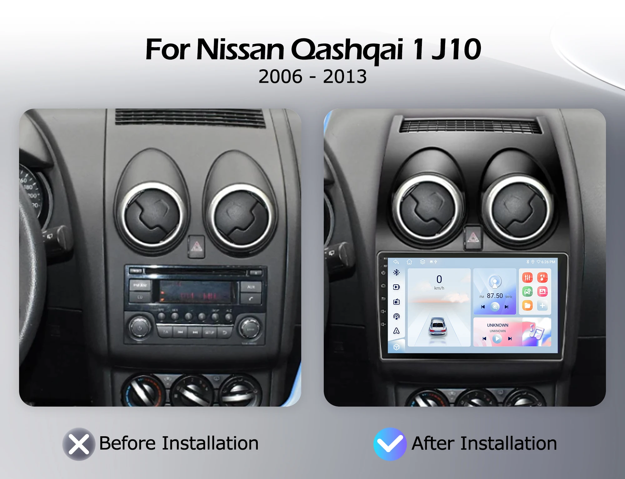 Android 16 For Nissan Qashqai 1 J10 2006-2013 Car Radio Lntelligent Multimedia Player Auto Wireless CarPlay WIFI 4G DSP GPS