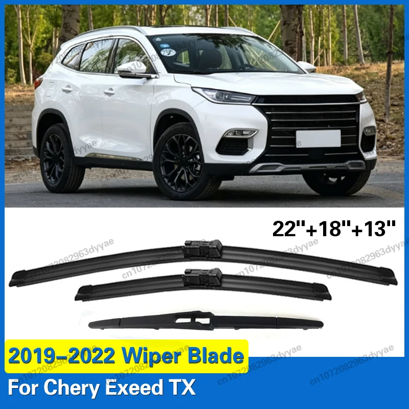 Para Chery Exeed TX 2019 - 2022, Limpadores de Para-brisa Dianteiro e Traseiro, Lâminas de Borracha Dupla para Carro, Acessórios para Carro 22"18"13"