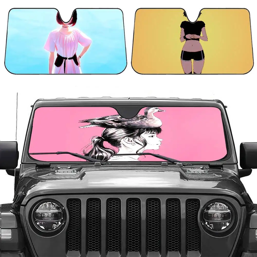 

L-llya Kuvshinoy Cartoon Animation Car Sun Shade Windshield Foldable Cute Funny Sunshade By Vincent For Car Truck SUV Blocks