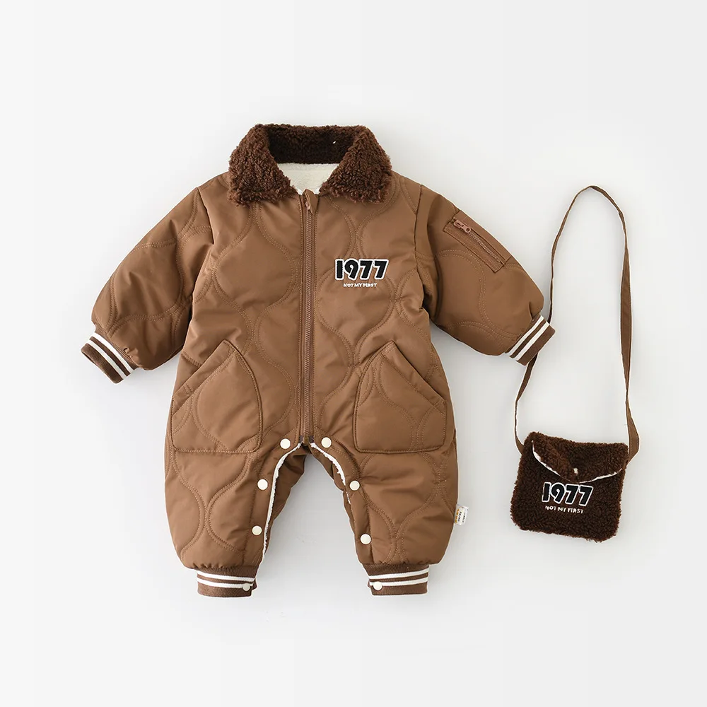 2025 شتاء جديد طفل طويل الأكمام الصوف رومبير + حقيبة الرضع فتاة الدافئة التلبيب بذلة زائد المخملية سميكة طفل الملابس 0-24 متر #5