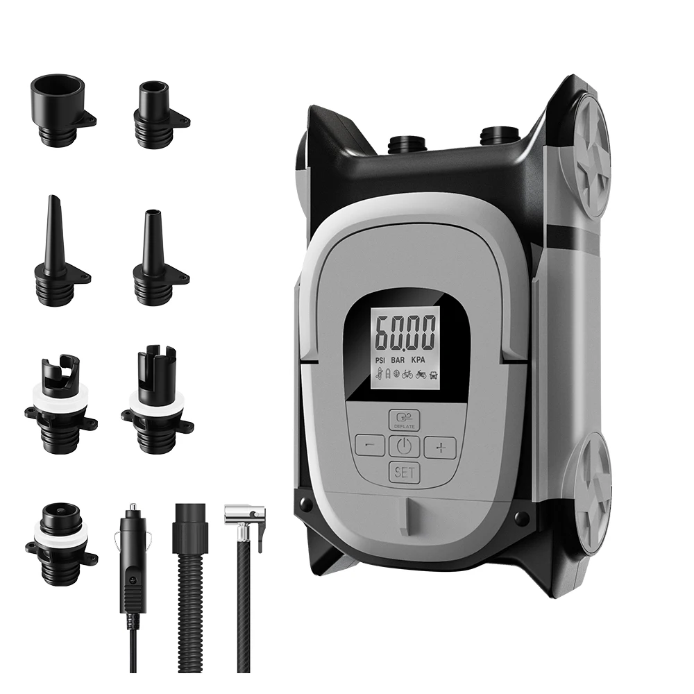 

60PSI Super High Pressure Grey CE Certified Inflator for Paddle Board Tires Basketballs Inflatable SUP-DC12V 150W Lakes Rivers