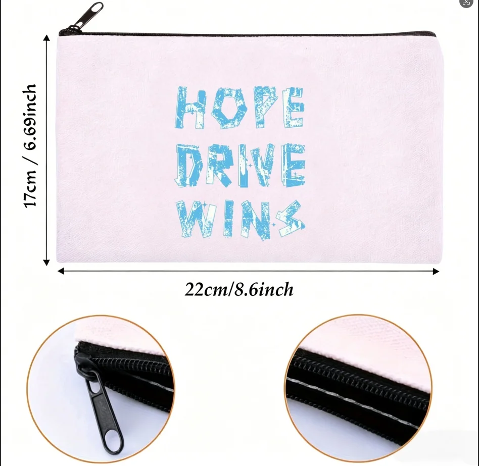 1PC Vintage Grunge Hope Drive Wins Slogan Graphic Cosmetic Bag Motivational Portable Daily Toiletry Zipper Makeup Organizer Bag