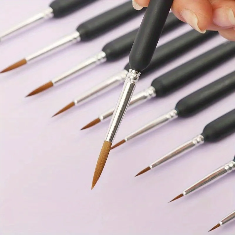 11pcs Paint Brush Set Professional Paint Brush Round Pointed Nylon Hair Acrylic Brush for Acrylic Watercolor Oil Painting view 2