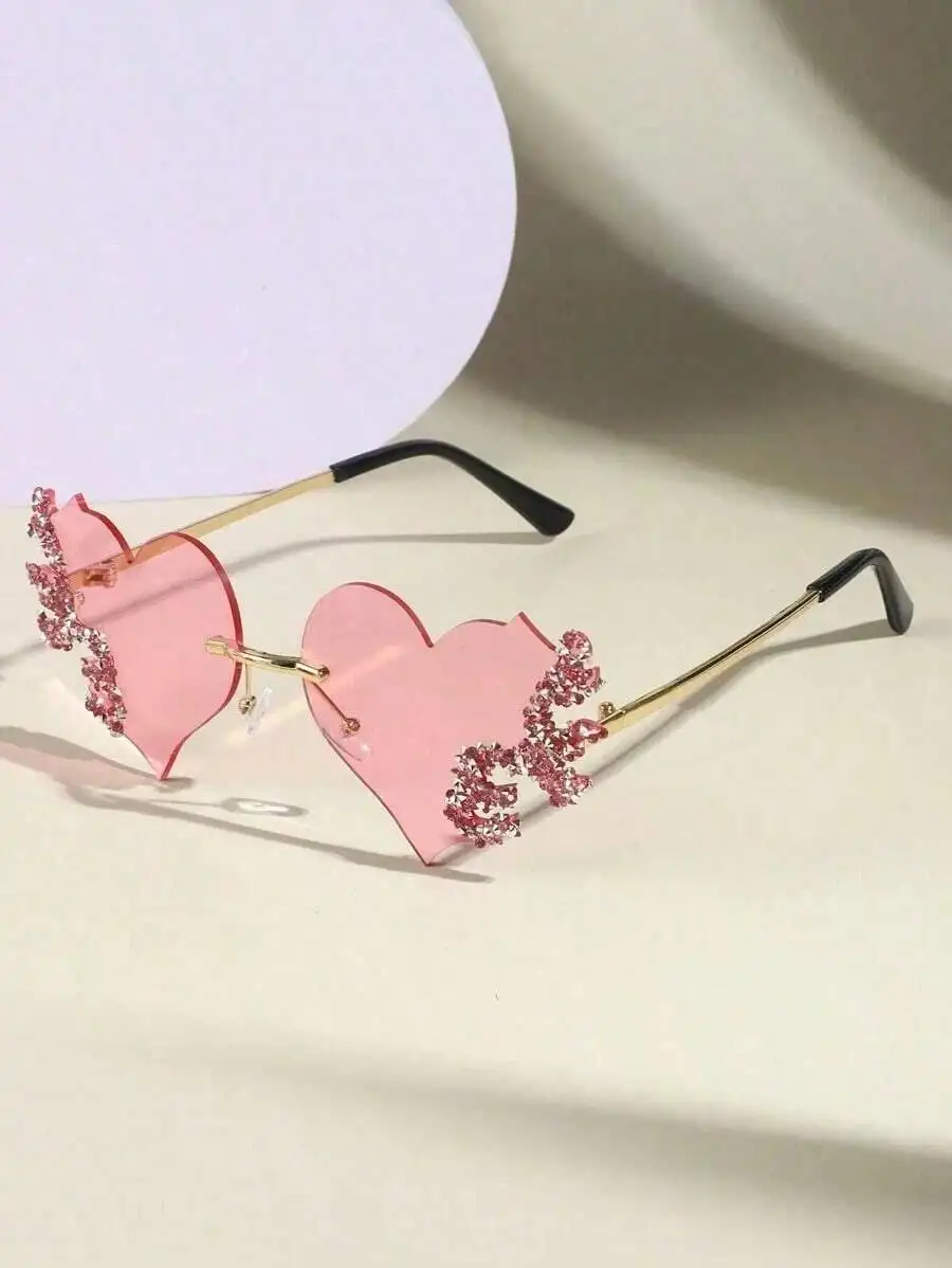 

1 Piece Of Retro Frameless Wedding Couple Broken Rhinestone Flame Flash Diamond Differentiated Fashion Glasses Suitable For Beach Parties, Dances, Outdoor Activities, Sunshade Beach Accessories Halloween Beach Accessories Women's Glasses Sunshade Basic Au