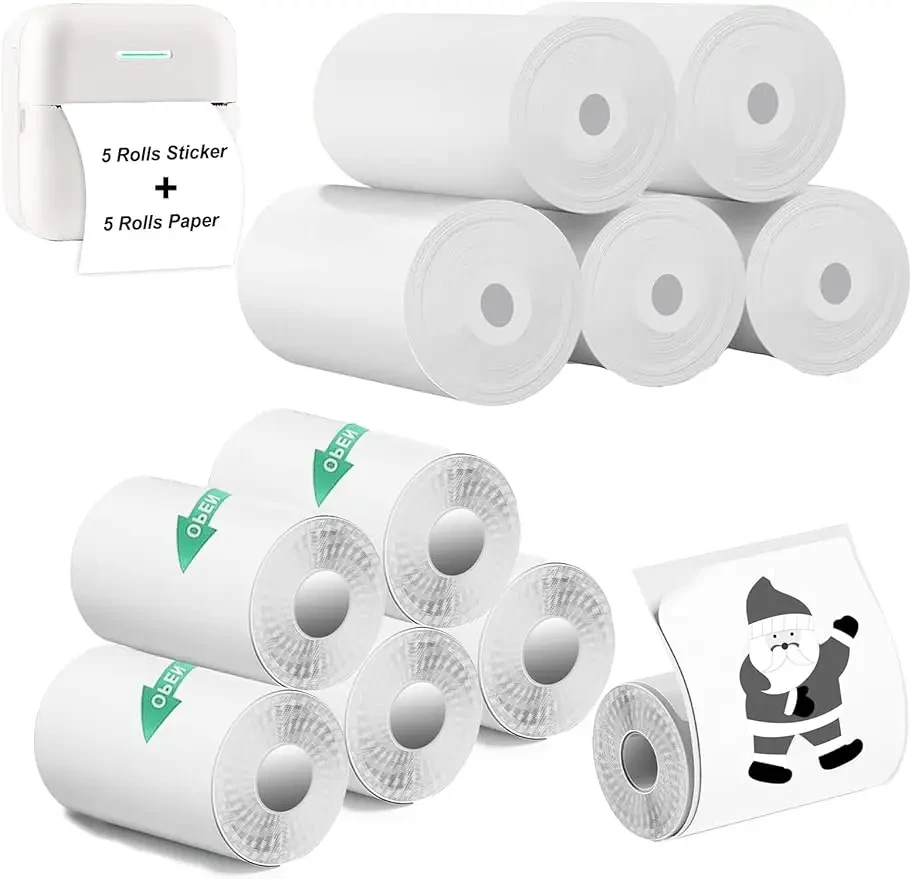 For Mini Sticker Receipt Printer Portable Pocket Printer, Mini Printer Paper Refill 10Rolls Thermal Printer Paper 57x25mm