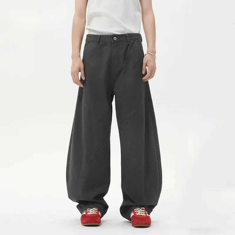 와이드 남성 레그 커브 나이프 바지 American Deconstructed Men Overalls 트렌디 루즈 남성 캐주얼 바지 Vintage N6H4