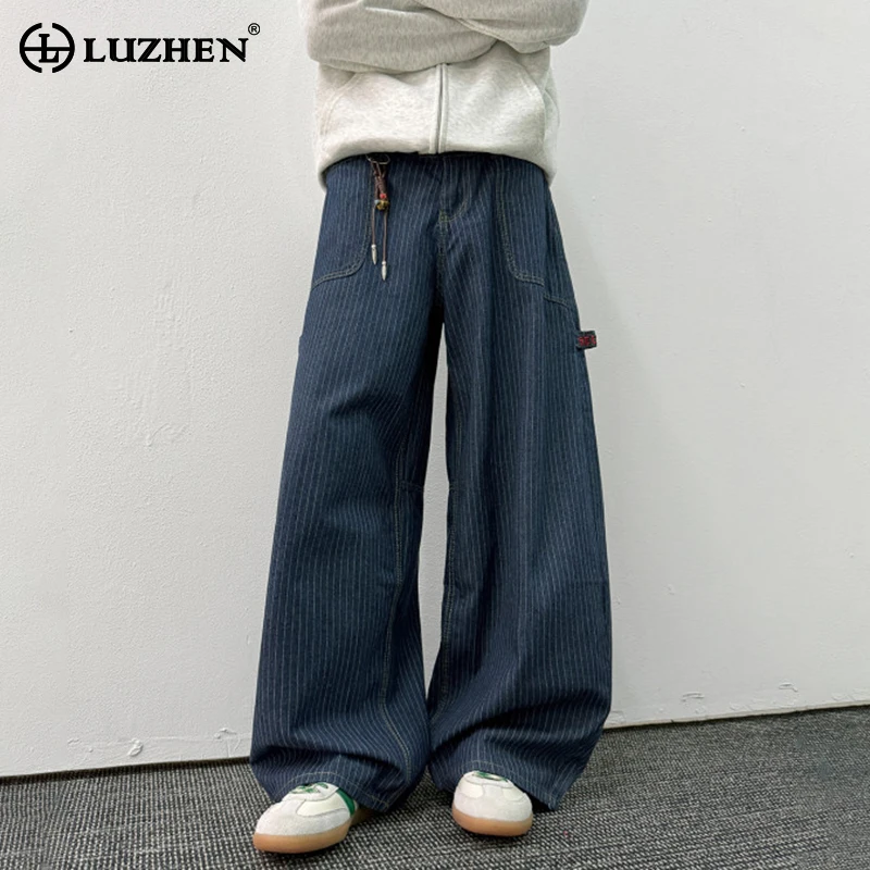 

LUZHEN 2025 осенние модные свободные прямые брюки в полоску с принтом, мужские корейские повседневные брюки высокого качества с широкими штанинами, одежда JY4042