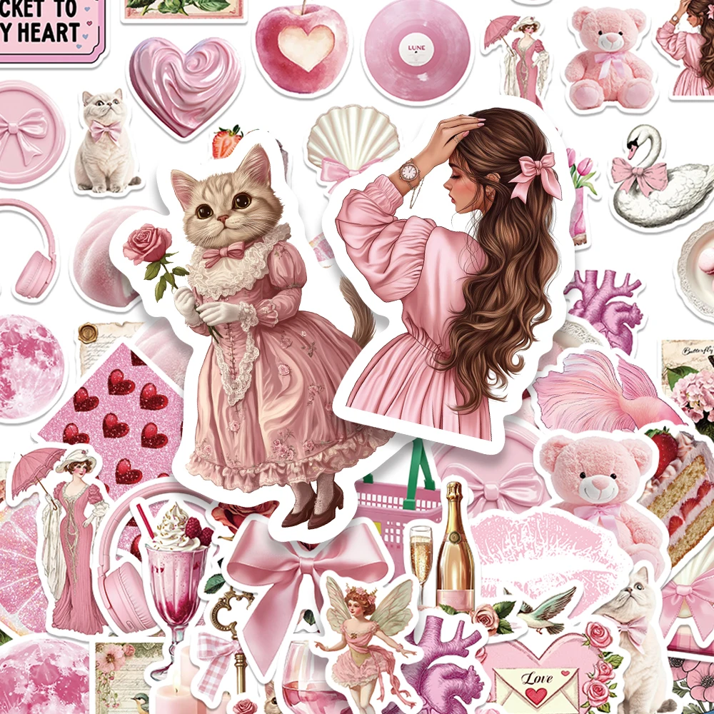 50 قطعة من ملصقات الدب الجمالية الوردية للهاتف المحمول والكمبيوتر المحمول ولوح التزلج والجيتار DIY ملصقات كرتونية مقاومة للماء