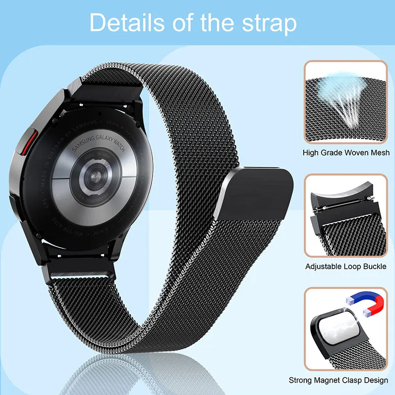 20MM Milanese Watch สำหรับ Galaxy Watch 4สาย40mm 44mm 4 CLASSIC 42/46mm โลหะ Correa สำหรับ Samsung Galaxy Watch 5 Pro 45mm