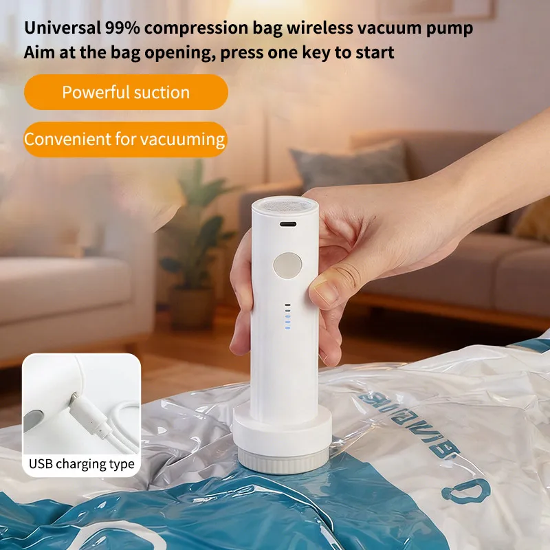 

Портативный USB-электрический воздушный насос для вакуумных пакетов, быстрое сжатие для путешествий и хранения, компактный перезаряжаемый насос