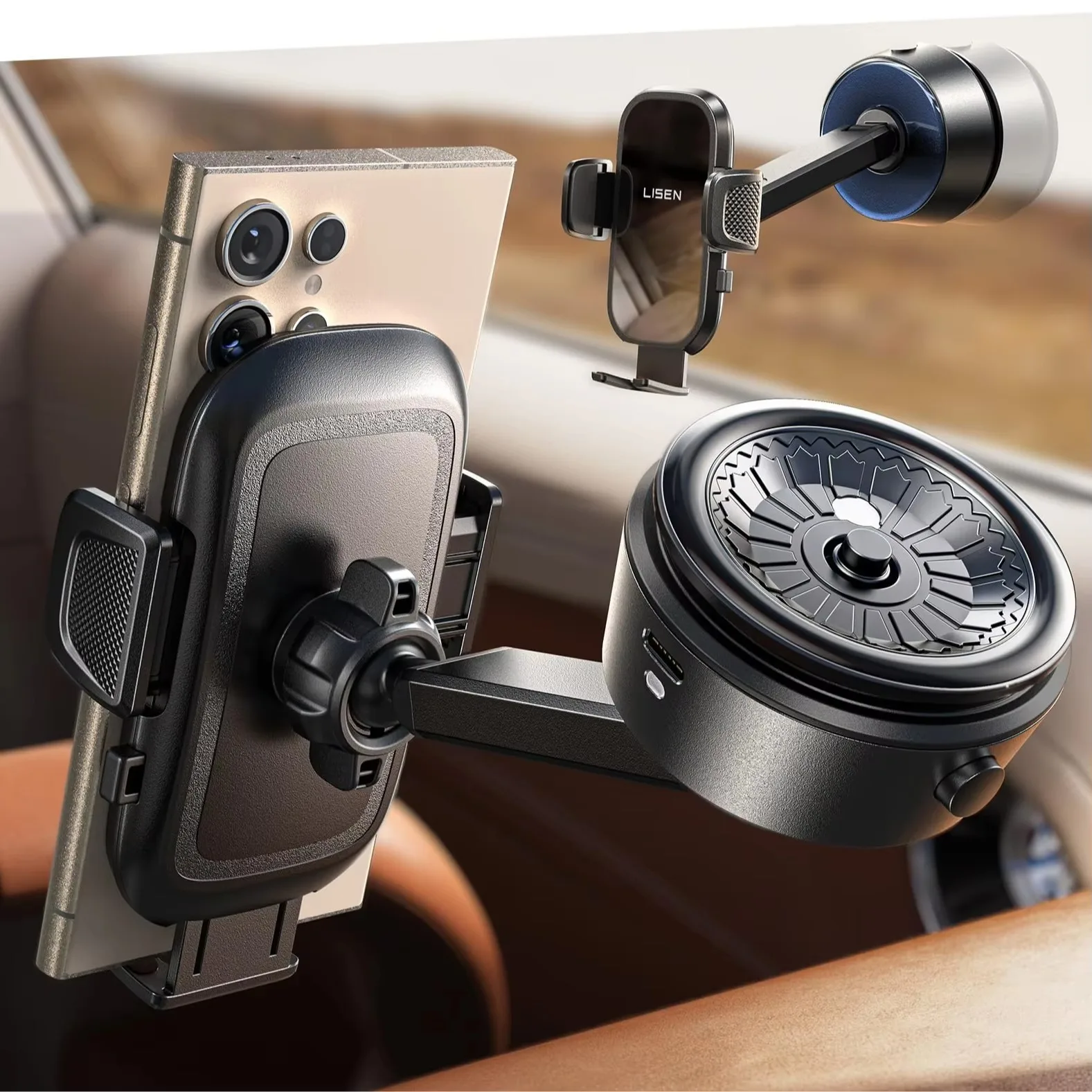 

LISEN 2025 Upgraded Electric Vacuum Suction Phone Mount Strong Holder 360 Rotation Universal Clip for iPhone 16 Samsung S24