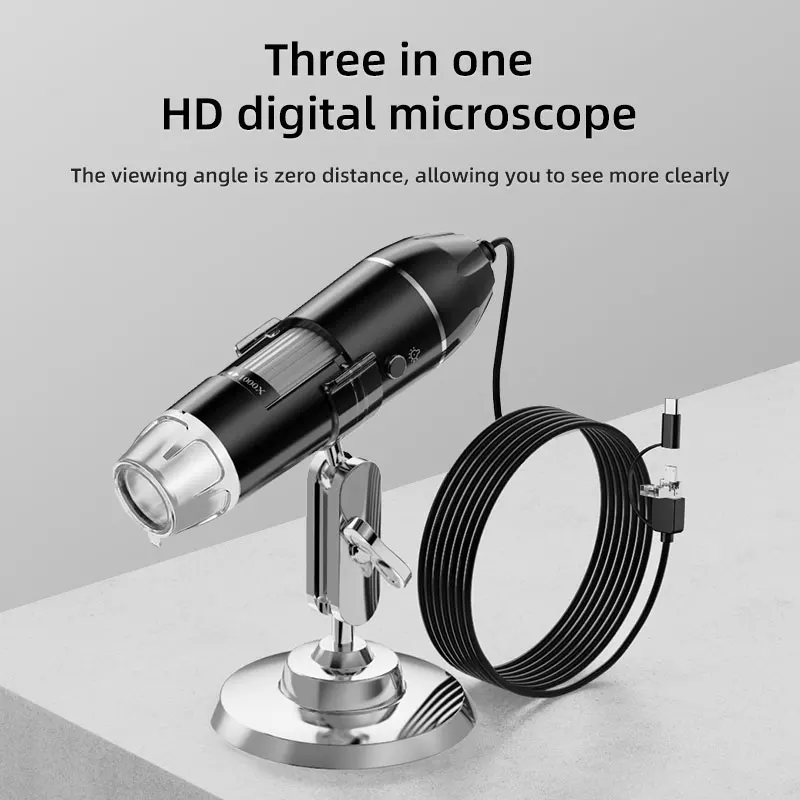 2MP 1600X Electronic Microscope Camera 3 in 1 Type-C Micro USB Laboratory Digital Microscope for Mobile Repair