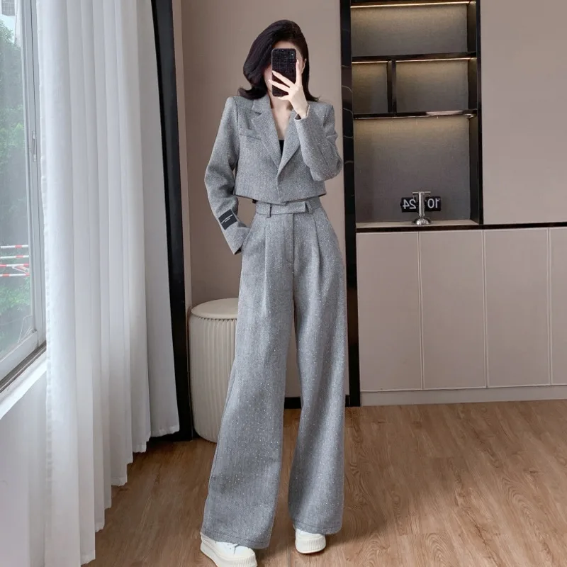 

2025 New Fashion Luxury Small Fragrant 2 Piece Set Women Outfit Elegant Short Coat + Wide Leg Pants Sets Conjuntos Femininos