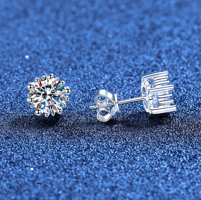 الأصلي الأكثر مبيعا 2026 جديد البلاتين مويسانيتي وأقراط فاخرة الحد الأدنى موضة PT950 أقراط الذهب الأبيض شهادة هدية