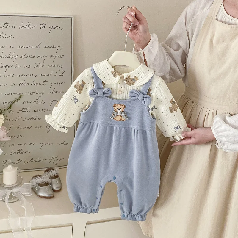 

Весенний комплект для младенцев и малышей, толстовка с длинными рукавами и спортивные брюки, комплект из двух предметов для девочек, стильный весенний и осенний наряд.