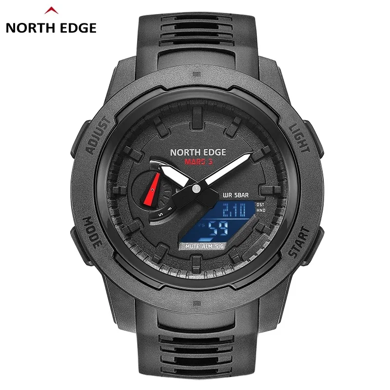 NORTH EDGE Mars 3 Men Military Digital Watch 50M Waterproof Sport Wristwatch, World Time LED Backlight Multifunctional Outdoor