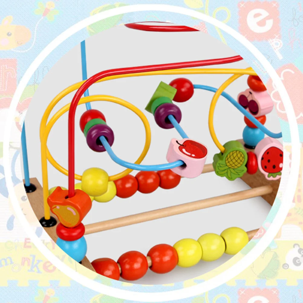 

Wooden Fruits Bead Maze Roller Educational Abacus Circle Colorful Activity Game for Children Kids Around Beads