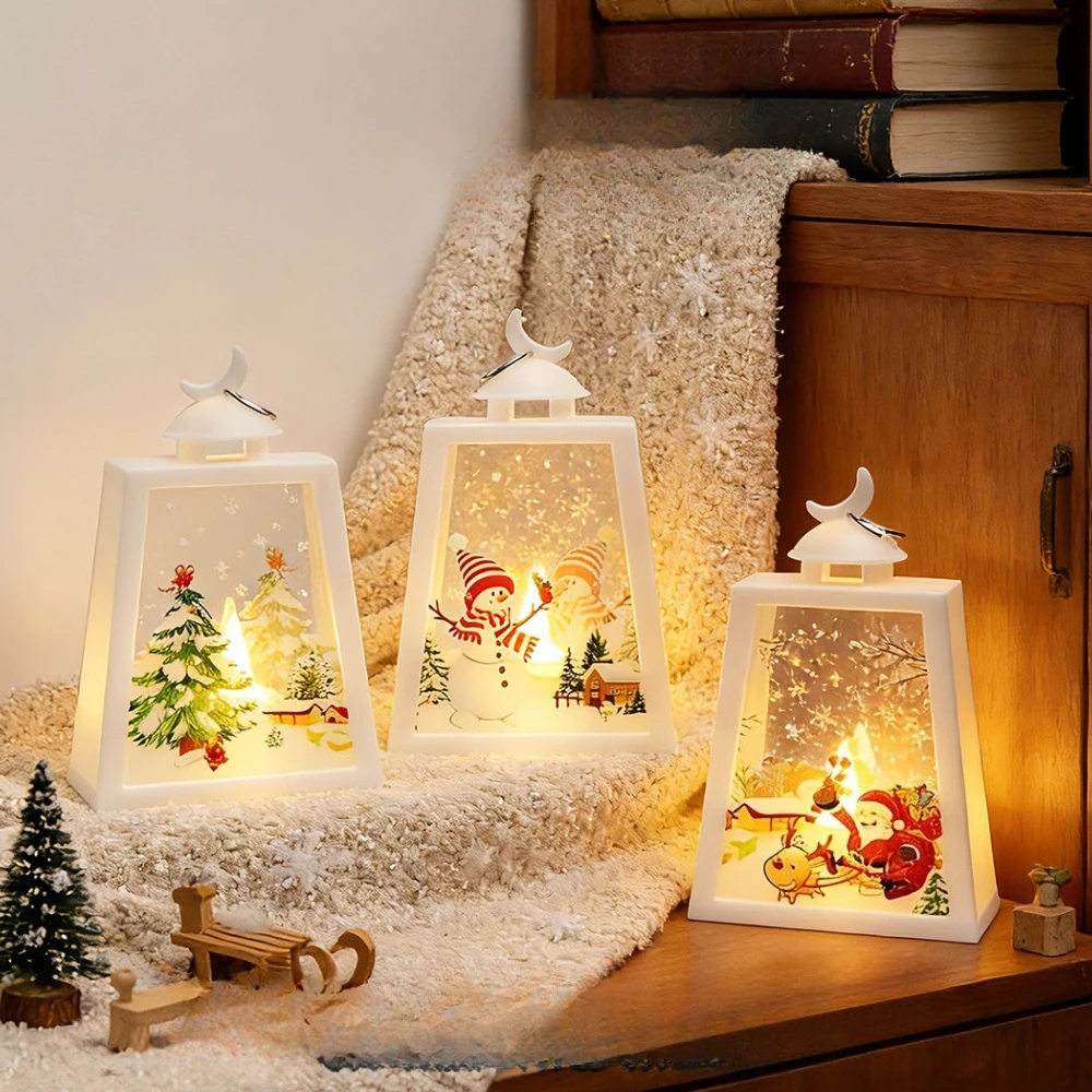 

Retro Portable Night Light Holiday Santa Snow Globe Lantern Tabletop Adornment Christmas Lantern Lights Xmas Tree Hanging