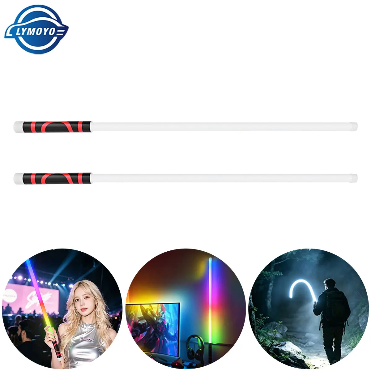 23Inch Car LED Interior Atmosphere Light Bar Flexible Rechargeable Portable Handheld Light Stick Colorful/White Silicone