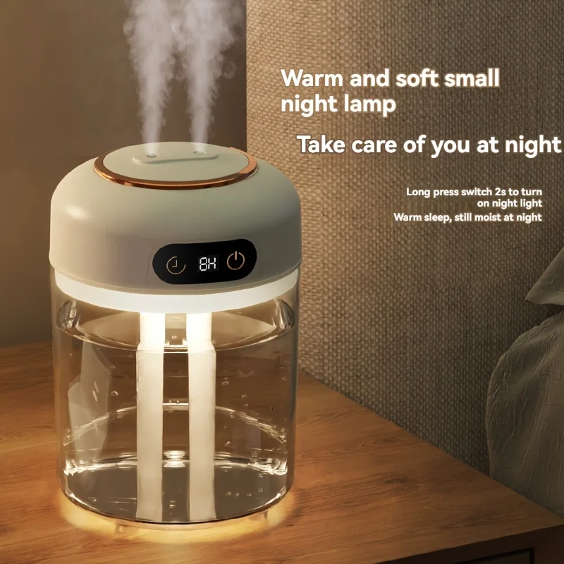 Umidificador compacto de névoa dupla com luz noturna LED - alimentado por USB, 3 modos, controle remoto, temporizador inteligente para escritório e relaxamento