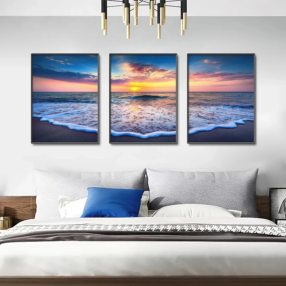 Natural Landscape Sunset Wall Art Poster Printing Picture Sunrise Lake Skyline Oil Painting Modern Living Room Home Decoration