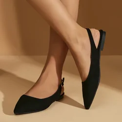 Women's Solid Color Flat Mules, Slip On Point Toe Ankle Strap Buckle Slingback Comfy Shoes, Women's Daily Shoes