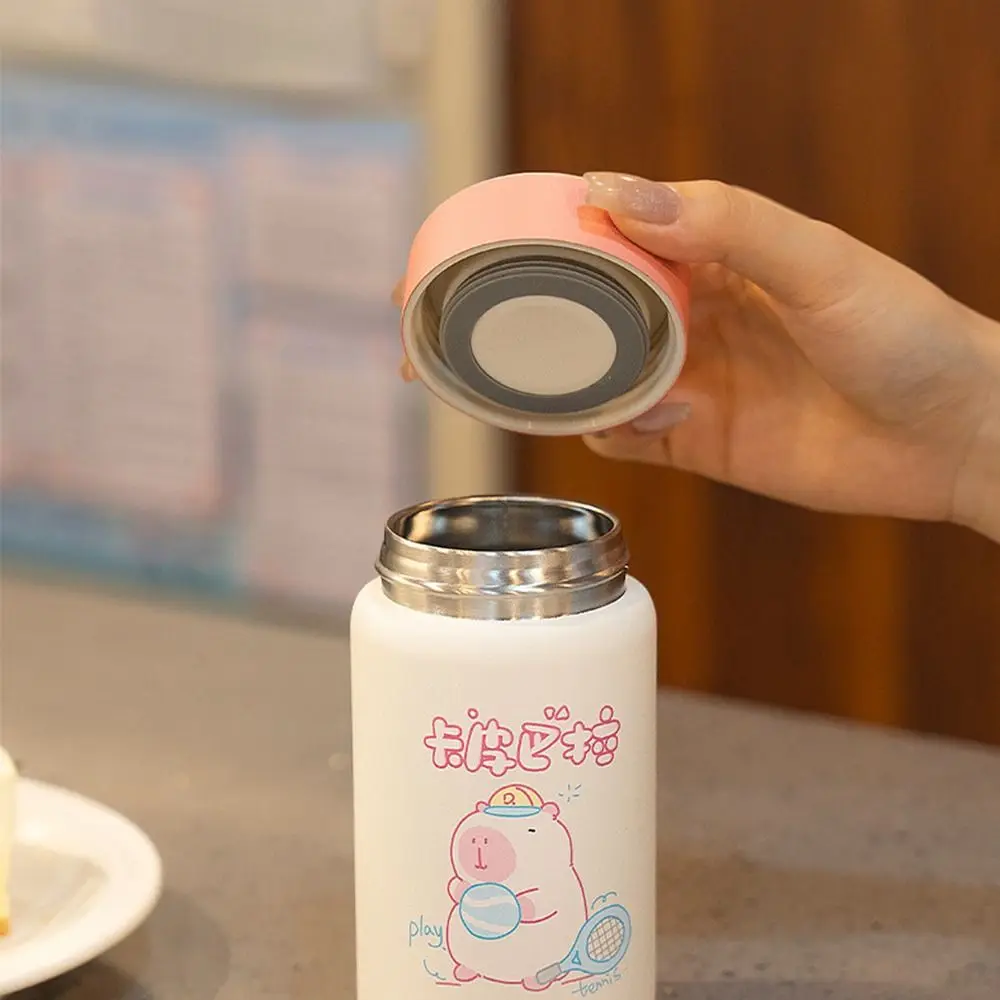 Large Capacity Stainless Steel Capybara Insulated Cup with Crossbody Capybara Thermos Vacuum Straw Cup Water bottle for Student