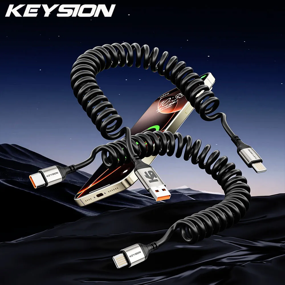 KEYSION PD 27W Car Spring Data Cable USB Type C To L Fast Charging Wire for iPhone 14 11 12 13 Pro Max X XR XS 8 7 SE 2 IOS iPad