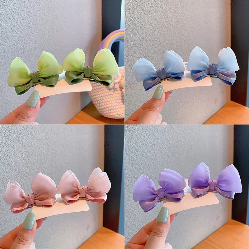 2PCS New Fashion Fresh Yarn Three-dimensional Cute Bow Hair Clips Girls Hairpins Hair Accessories Barrettes Kid Headdress