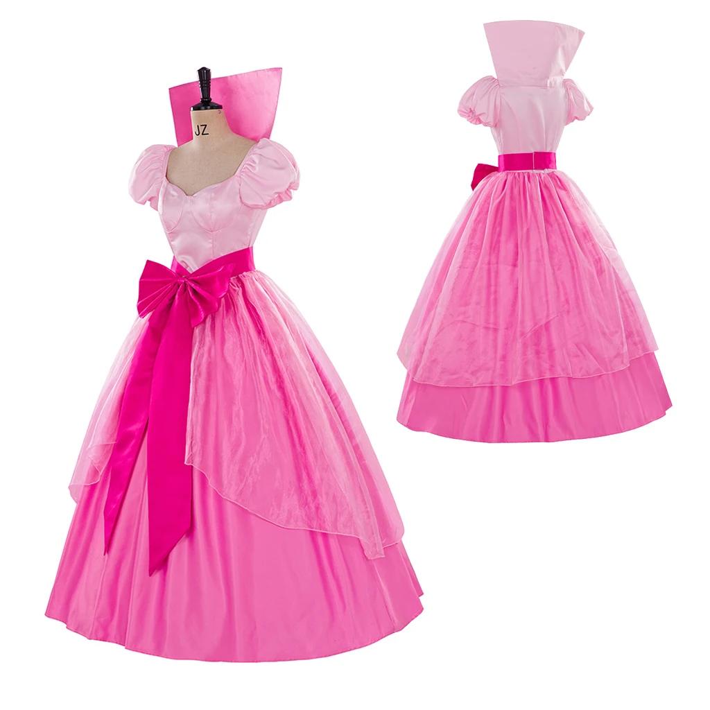 Anime Frog Charlotte Cosplay Costume Pink Dress With Bow Women Princess Fancy Pink Gown Halloween Christmas Party Dress