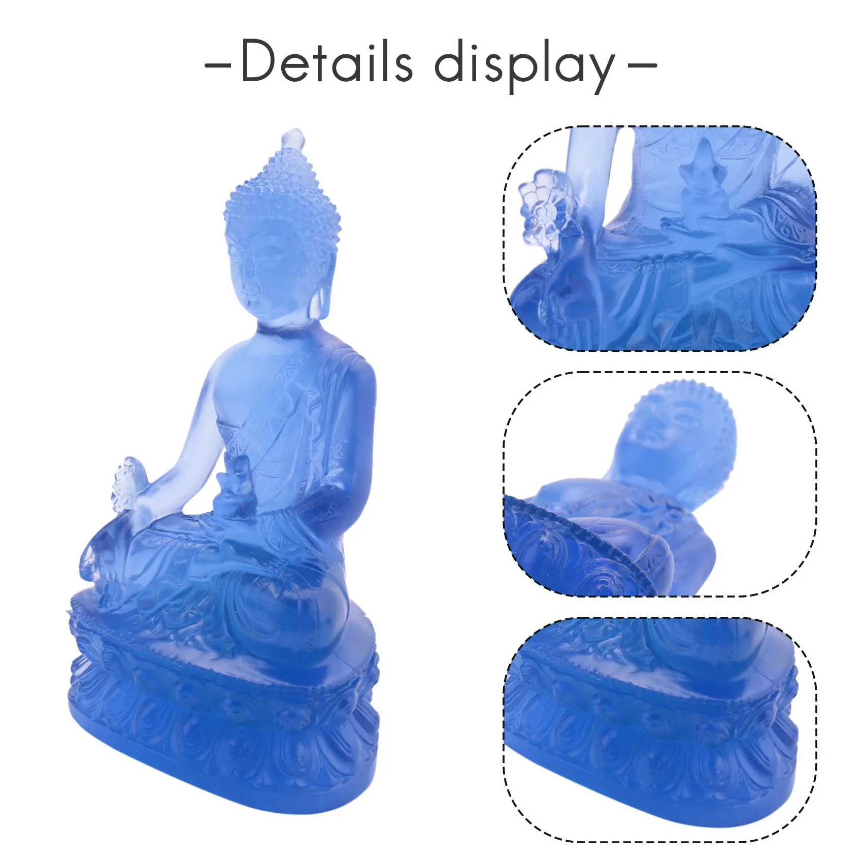 A08I Tibetan Medicine Buddha Statue,Translucent Resin Buddha Sculpture Meditation Decor Spiritual Decor Collectible -Blue