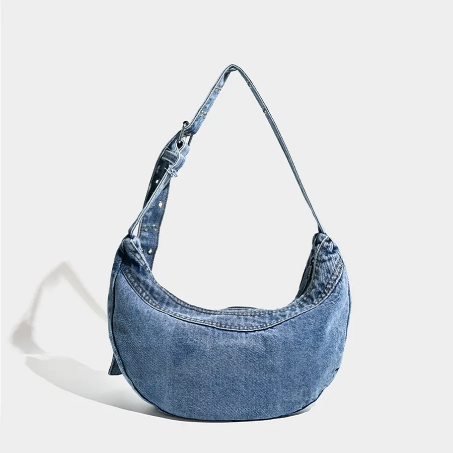 2024 Spring New Style To Do Old Washed Denim Crossbody Bag Women\'s Shoulder Diagonal Dumpling Bag