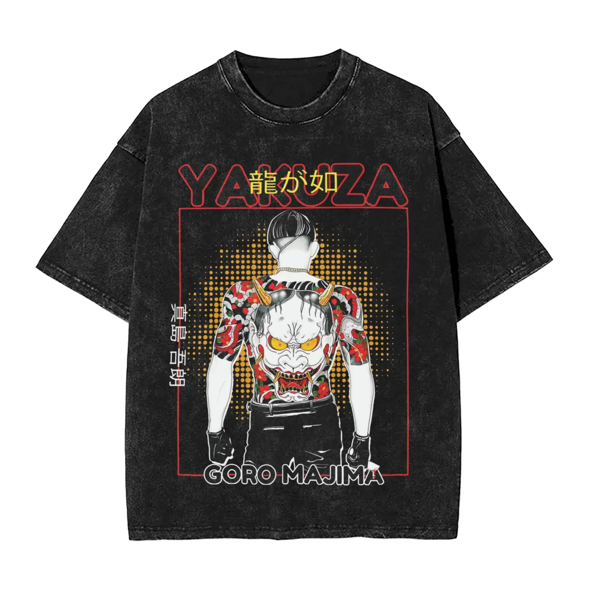 Camiseta Lavada Goro Majima Yakuza Hip Hop, Camisetas Novedosas Oversize, Streetwear, Tops Estampados de Manga Corta, Camiseta para Hombre y Mujer